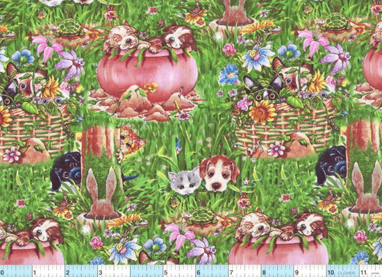 Kittens Cats Puppies Dogs Basket Kettle Fabric